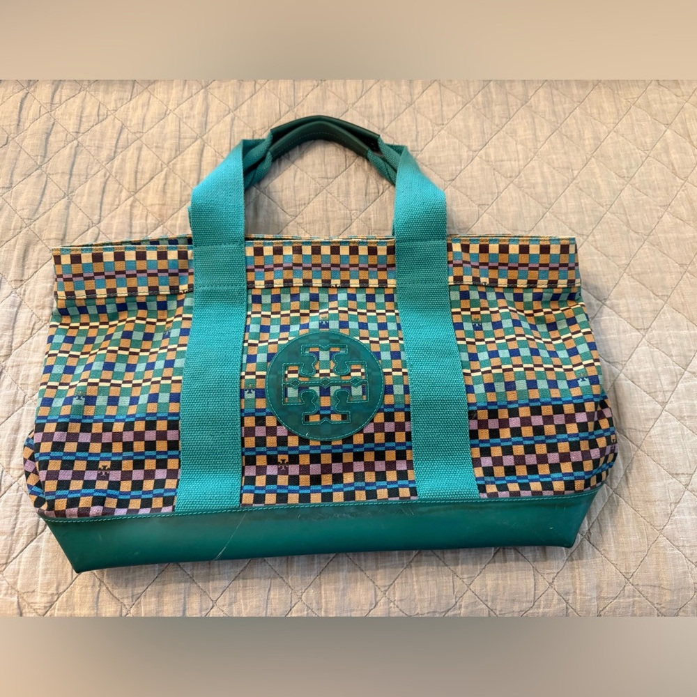 Tory Burch Blue Geometric Tote Bag